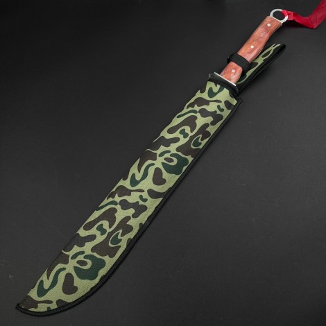 Cuțit camping tip maceta bowie 70cm, lamă otel inoxidabil, maner lemn cu inel, cu husa camo FR18 sabie + Cadou kunai 22cm FRS10