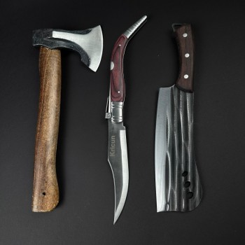 Set hobby 3 piese, Toporisca 34cm, Cutit tip Maceta fier forjat si Cutit tip Bandolera 38cm, set5