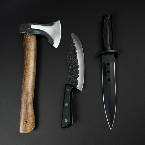 Set hobby 3 piese, Toporisca 34cm, Cutit japonez fier forjat si Cutit camping Black 33cm, set7