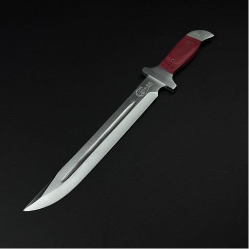 Cutit camping tactic 38cm, lama otel inox varf dublu tais, maner lemn, teaca piele FR18