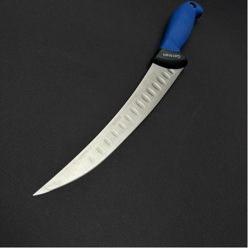 Cutit macelarie dezosat 32cm, lama cu caneluri otel inox 1/2FLEX, maner silicon albastru CMDS32AC-OI