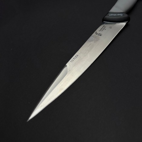 Cutit macelarie injunghiat 34cm, lama cu varf tais dublu otel inox 1/2FLEX, maner silicon gri CMIS34GVD-OI