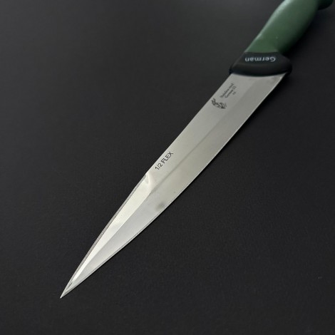 Cutit macelarie injunghiat 34cm, lama cu varf tais dublu otel inox 1/2FLEX, maner silicon verde CMIS34VVD-OI