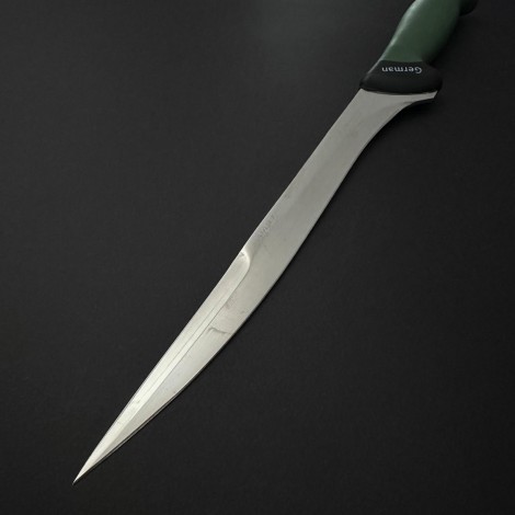 Cutit macelarie injunghiat 38cm, lama cu varf tais dublu otel inox 1/2FLEX, maner silicon verde CMIS38VVD-OI