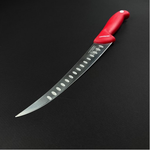 Cutit macelarie dezosat 36cm, lama cu caneluri otel inox, rosu CMD36RC-OI