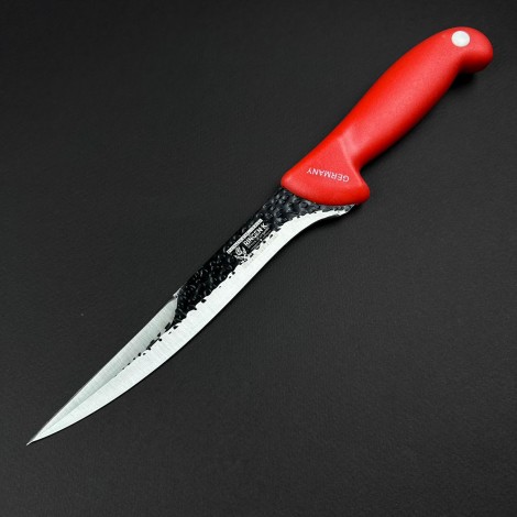 Cutit macelarie injunghiat 32cm, lama cu varf tais dublu fier forjat, rosu CMI32RVD-FF (i3) FeroCut