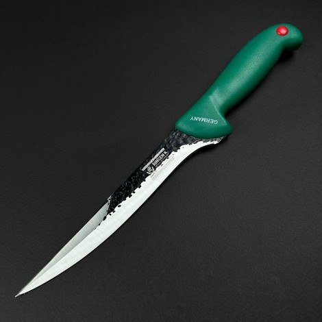 Cutit macelarie injunghiat 32cm, lama cu varf tais dublu fier forjat, verde CMI32VVD-FF