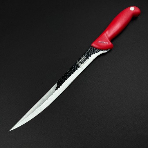 Cutit macelarie injunghiat 38cm, lama cu varf tais dublu fier forjat, rosu CMI38RVD-FF