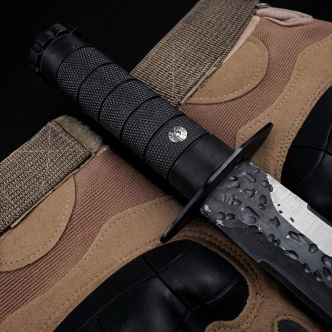 Set cuțit carne 35cm, lama fier forjat, maner texturat + mănuși tactice fingerless marime universala FR21