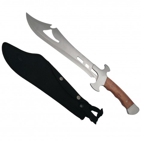 Maceta camping 50cm MAC-C50S, lama otel inoxidabil, maner lemn, cu husa textila, maro, sabie FRS10