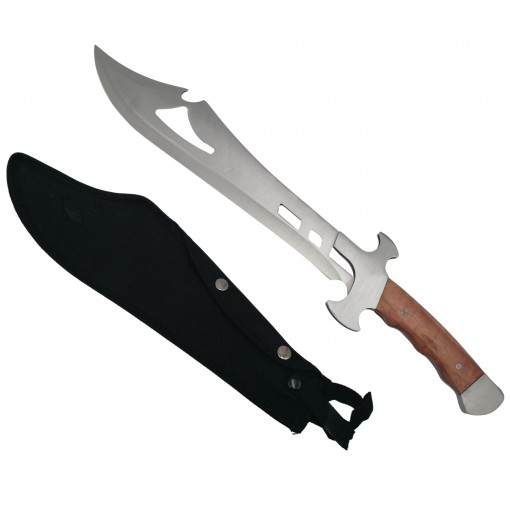 Maceta camping 50cm MAC-C50S, lama otel inoxidabil, maner lemn, cu husa textila, maro, sabie FRS10