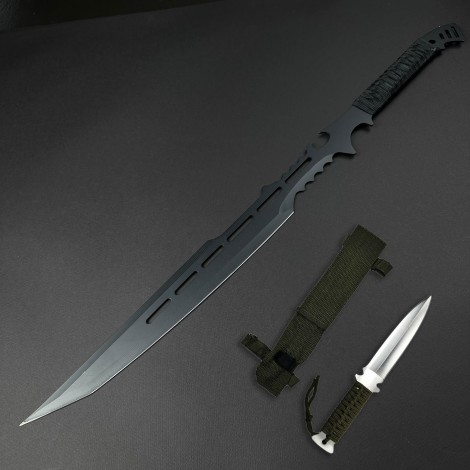 Sabie camping 70cm SB-C70P, lama otel inoxidabil, maner paracord, cu husa textila, black FR17 + Cadou kunai 22cm FRS10