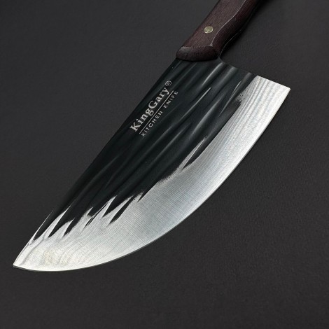 Cutit macelarie tip satar KingGary L592B 32cm, lama 21x9cm fier forjat, maner lemn maro