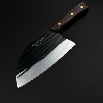 Cutit macelarie tip satar KingGary L592C 28cm, lama 17x8cm fier forjat, maner lemn maro