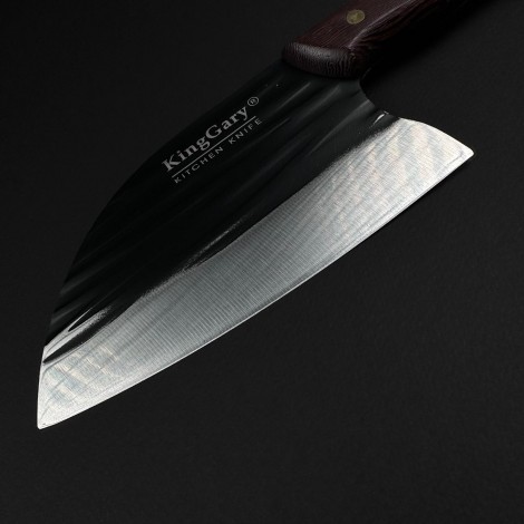 Cutit macelarie tip satar KingGary L592C 28cm, lama 17x8cm fier forjat, maner lemn maro