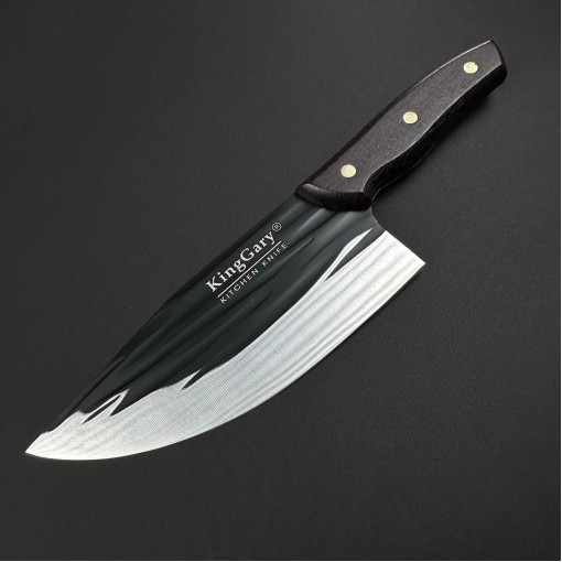 Cutit macelarie tip satar KingGary L602 30cm, lama 20x7cm fier forjat, maner lemn negru