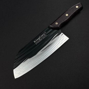 Cutit macelarie tip satar KingGary L602A 28cm, lama 18x7cm fier forjat, maner lemn maro