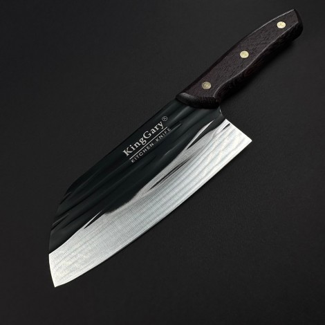 Cutit macelarie tip satar KingGary L602A 28cm, lama 18x7cm fier forjat, maner lemn maro