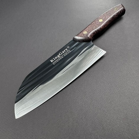 Cutit macelarie tip satar KingGary L602A 28cm, lama 18x7cm fier forjat, maner lemn maro