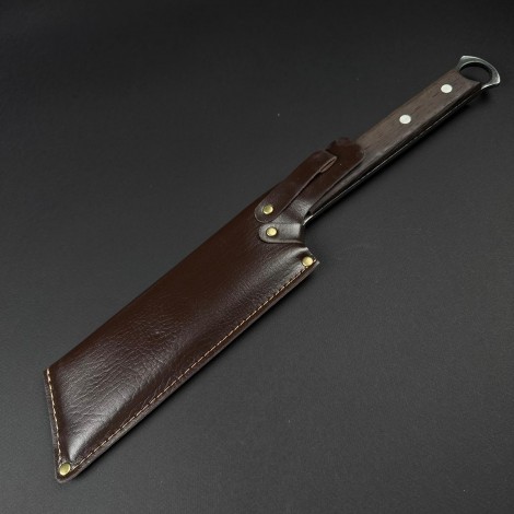Cutit tip maceta/satar cleaver 43cm, lama fier forjat, maner lemn cu husa piele