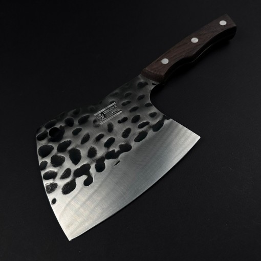 Cutit macelarie tip satar 27cm, lama 15x13cm otel inox, maner lemn maro