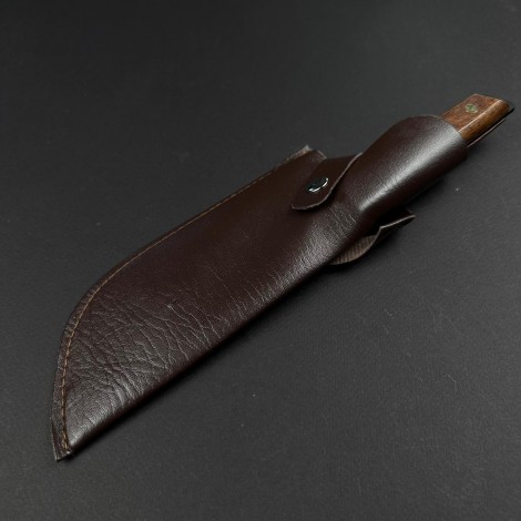 Cutit macelarie tip satar KingGary 28cm, lama fier forjat, maner lemn maro, husa piele