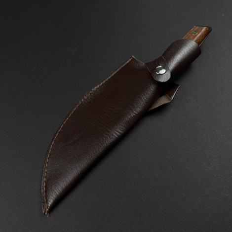 Cutit macelarie tip satar KingGary 28cm, lama alungita fier forjat, maner lemn maro, husa piele