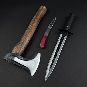 Set hobby 2 piese, Toporisca 34cm, Cutit Macelarie fier forjat si Briceag cadou FR21