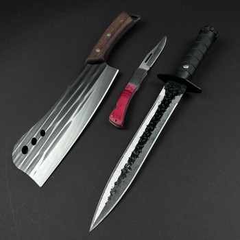 Set hobby 2 piese, Satar 33cm, Cutit Macelarie fier forjat si Briceag cadou FR21