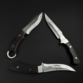 Set hobby 3 cutite 25-27 cm, lama otel inox gravata, teaca piele, maner lemn