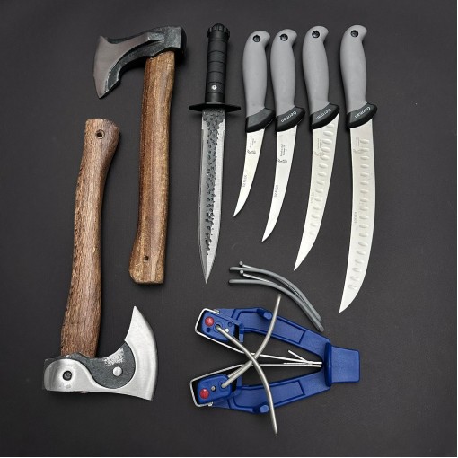 Set macelarie maner silicon SLNG 8 piese, Toporisca 34cm, Toporisca Yin-Yang, Cutit fier forjat si 4 cutite otel inox + Dispozitiv ascutit, gri