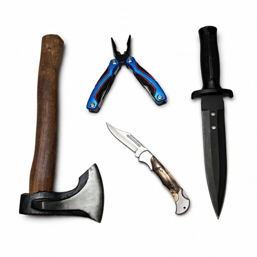 Set HOBBY camping 3 piese, Toporas, Cutit, Briceag plus Patent multifuncțional cadou, set3