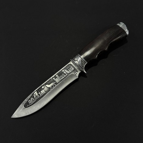Cuțit camping tip dagger Ancient Wolf 28 cm, lama otel inox, maner lemn, teacă inclusa, CUT-AW28