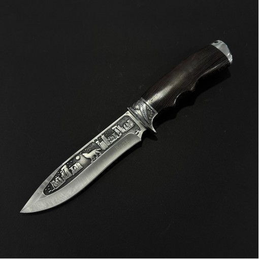 Cuțit camping tip dagger Ancient Wolf 28 cm, lama otel inox, maner lemn, teacă inclusa, CUT-AW28
