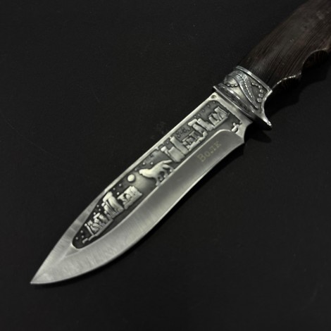 Cuțit camping tip dagger Ancient Wolf 28 cm, lama otel inox, maner lemn, teacă inclusa, CUT-AW28