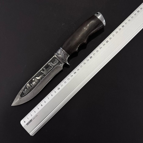 Cuțit camping tip dagger Ancient Wolf 28 cm, lama otel inox, maner lemn, teacă inclusa, CUT-AW28