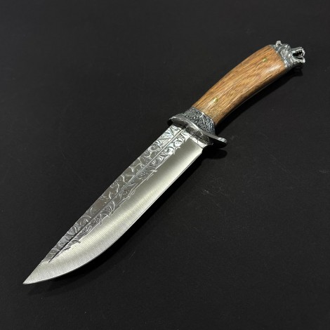 Cutit camping Bowie Silver 31cm, lama fier forjat, maner lemn maro, husa, CUT-SLV31M