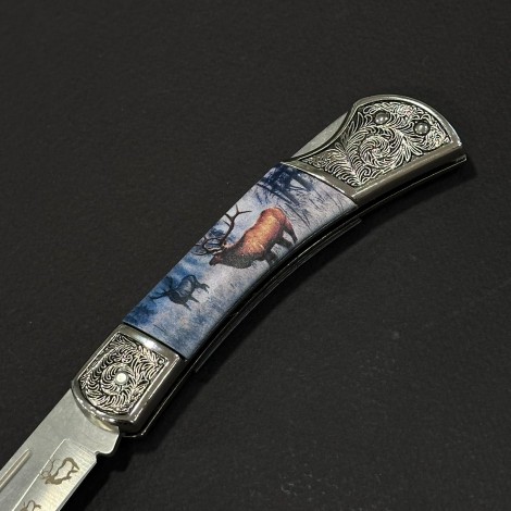 Cuțit briceag camping Anima Cerb 19cm, lama otel inox, mâner imprimeu, ANIM-CRB19BRW