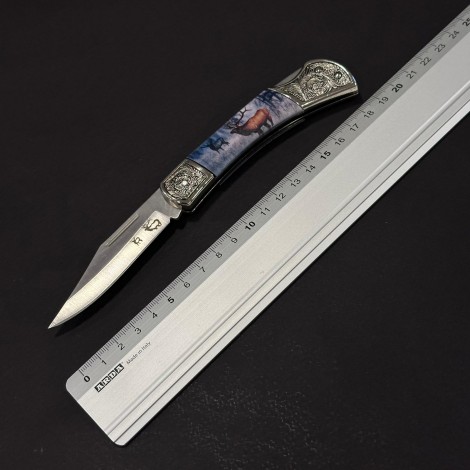 Cuțit briceag camping Anima Cerb 19cm, lama otel inox, mâner imprimeu, ANIM-CRB19BRW