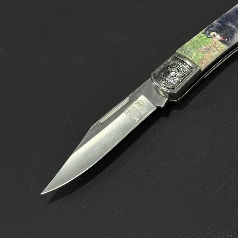 Cuțit briceag camping Anima Urs Negru 19cm, lama otel inox, mâner imprimeu, ANIM-URS19BLK