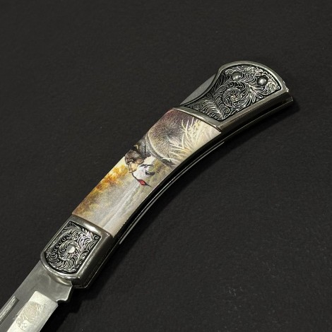 Cuțit briceag camping Anima Urs 19cm, lama otel inox, mâner imprimeu, ANIM-URS19BRW