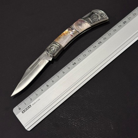 Cuțit briceag camping Anima Urs 19cm, lama otel inox, mâner imprimeu, ANIM-URS19BRW