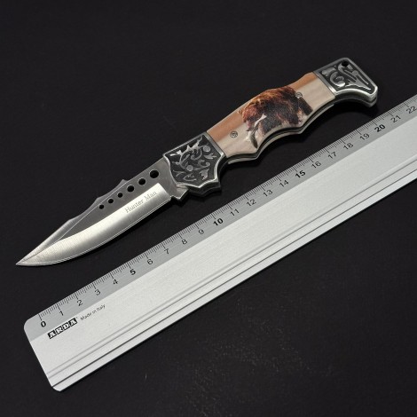 Cuțit briceag camping Anima Urs si Peste 21cm, lama otel inox, mâner imprimeu, husa, ANIM-URS21FSH