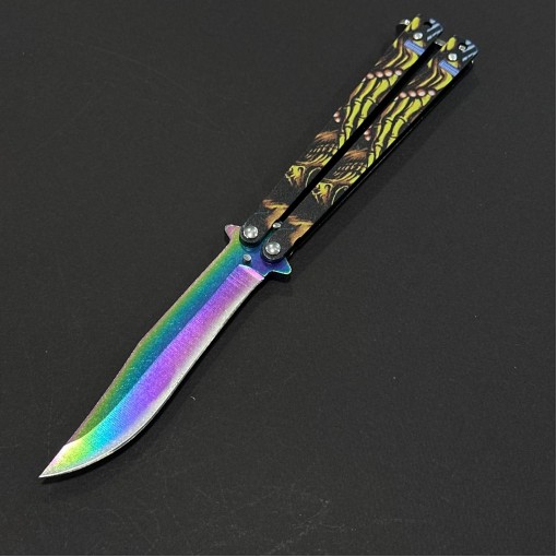 Briceag Balisong Skull 22cm, lama otel inox, maner stil fluture/butterfly, BAL-22FSKL