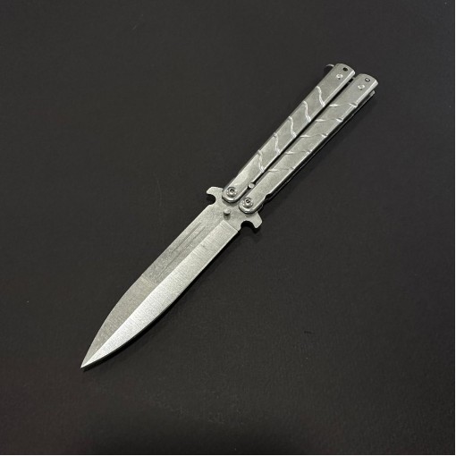 Briceag Balisong Silver 22cm, lama otel inox, maner stil fluture/butterfly, BAL-22FSLV