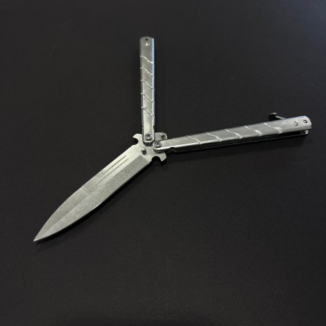 Briceag Balisong Silver 22cm, lama otel inox, maner stil fluture/butterfly, BAL-22FSLV