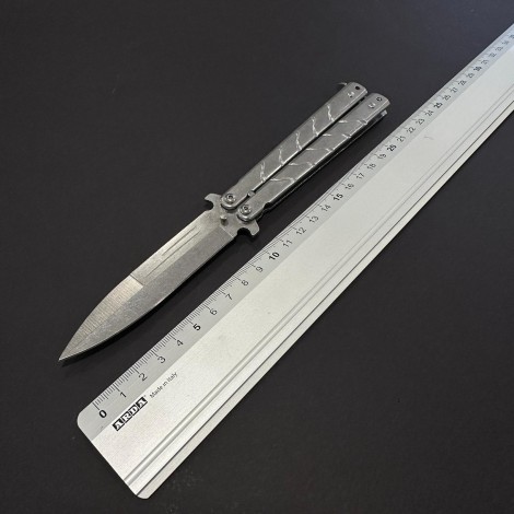Briceag Balisong Silver 22cm, lama otel inox, maner stil fluture/butterfly, BAL-22FSLV