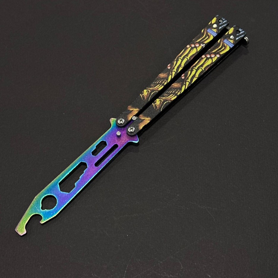 Briceag Balisong Skull 22cm, lama fara tais, maner stil fluture/butterfly, BAL-22FTSKL