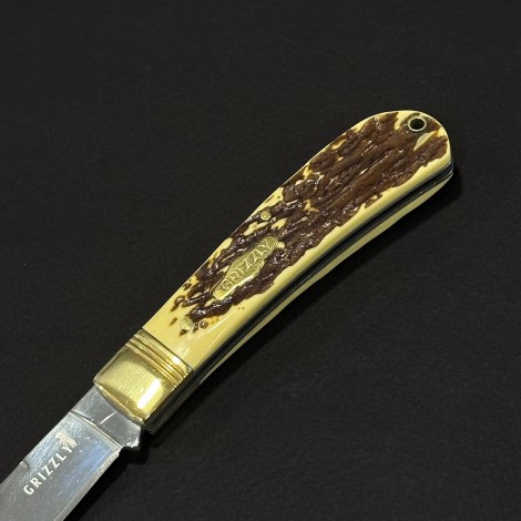 Cutit briceag camping și drumetie Grizzly 19cm, lama otel inox, maner corn cerb, BRC-GRZ19