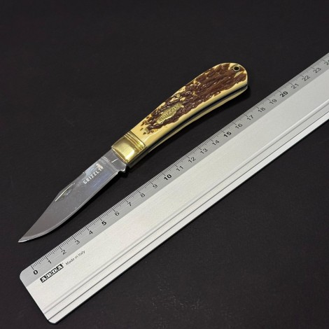 Cutit briceag camping și drumetie Grizzly 19cm, lama otel inox, maner corn cerb, BRC-GRZ19